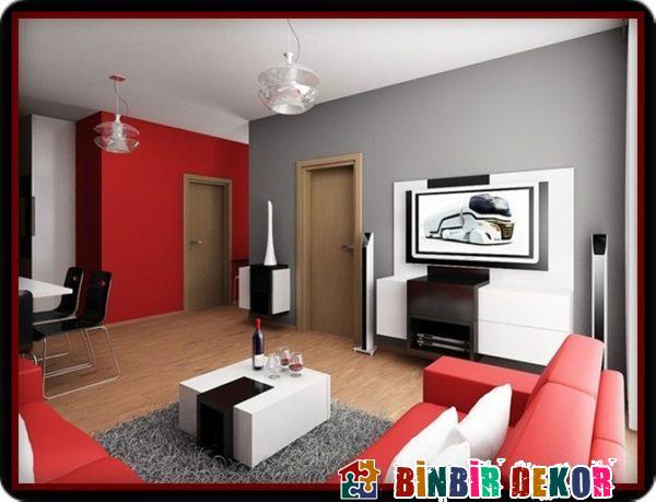 Modern Oturma Odası Duvar Renkleri ile Duvar Boyası Renk Kombinasyonları